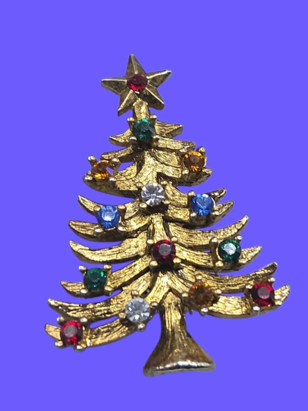 Vintage Eisenberg Ice Christmas Tree Brooch Gold Tone Multi-Color
